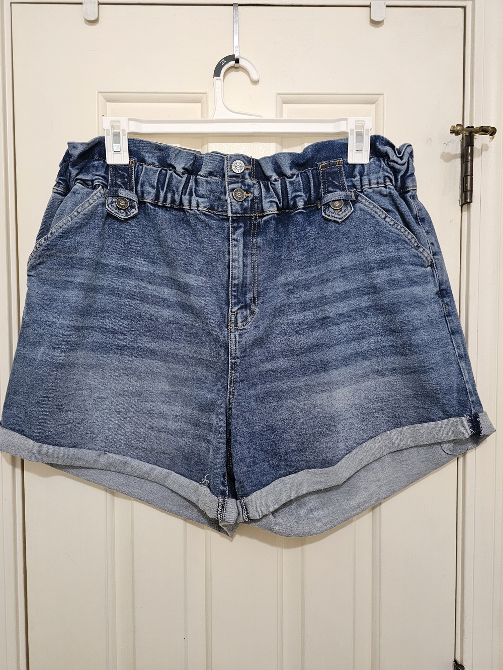 Women’s Blue Denim Paperbag Waist Shorts